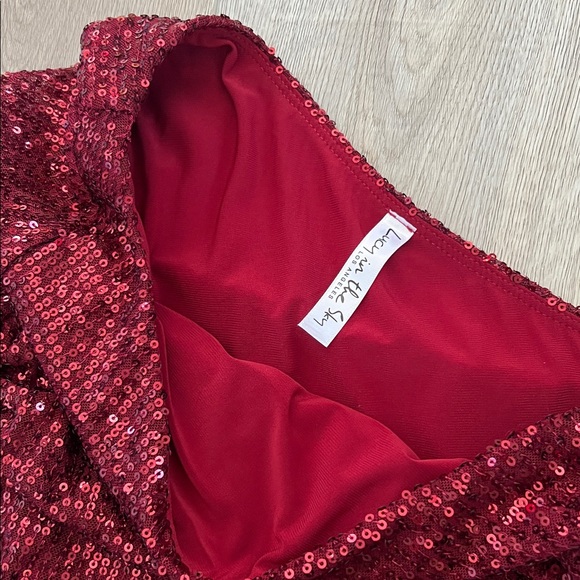Lucy in the Sky Dark Red Elegant One-Shoulder Sequin Mini Dress Size Small - Picture 6 of 10
